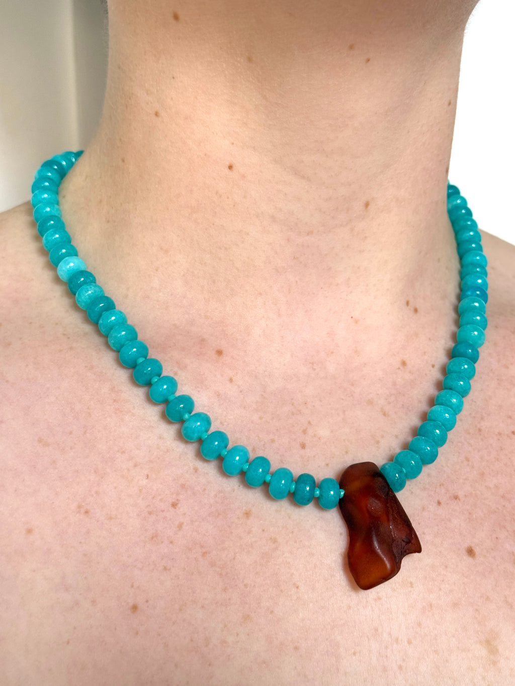 Bright Blue Jade & Amber Statement Necklace