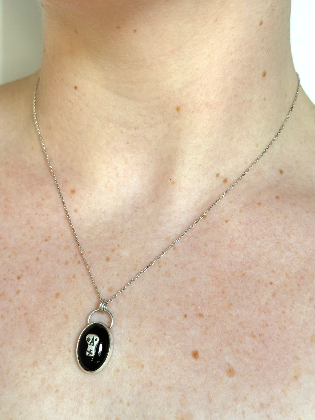 Skull Inlay Onyx Necklace