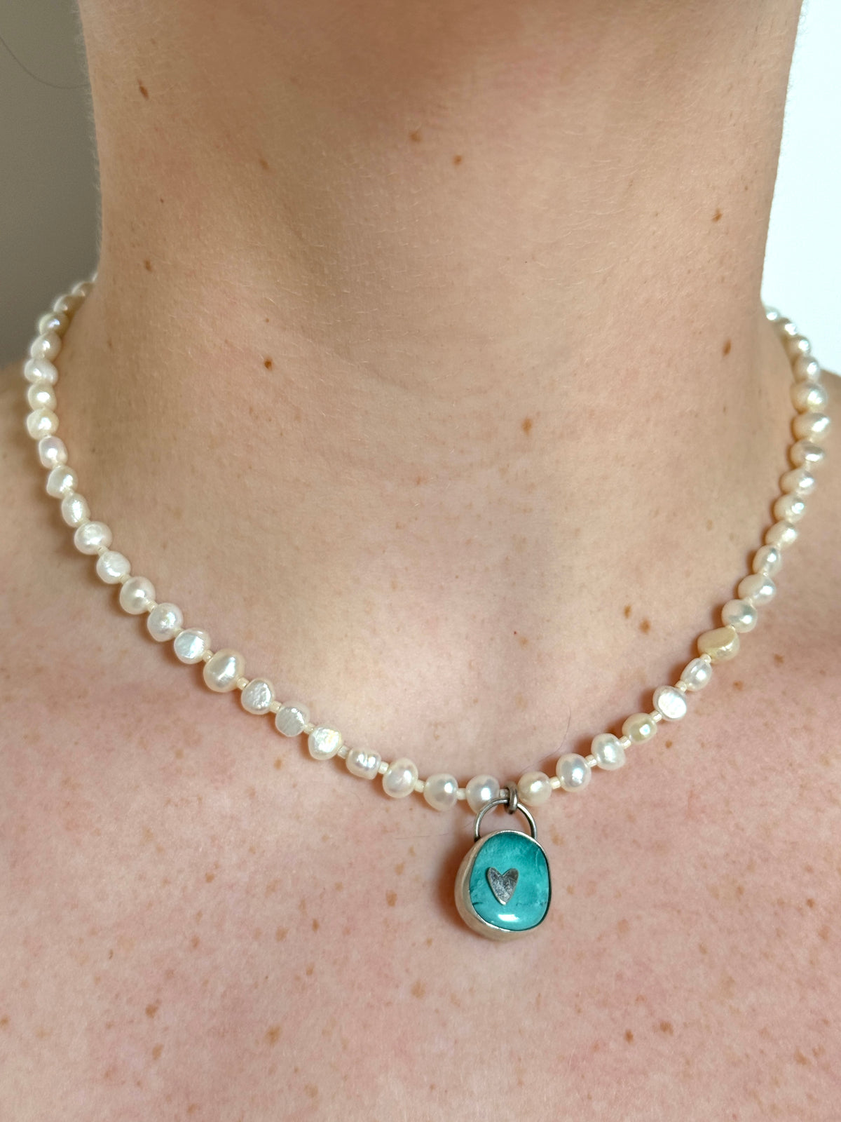 White Pearl and Turquoise Choker