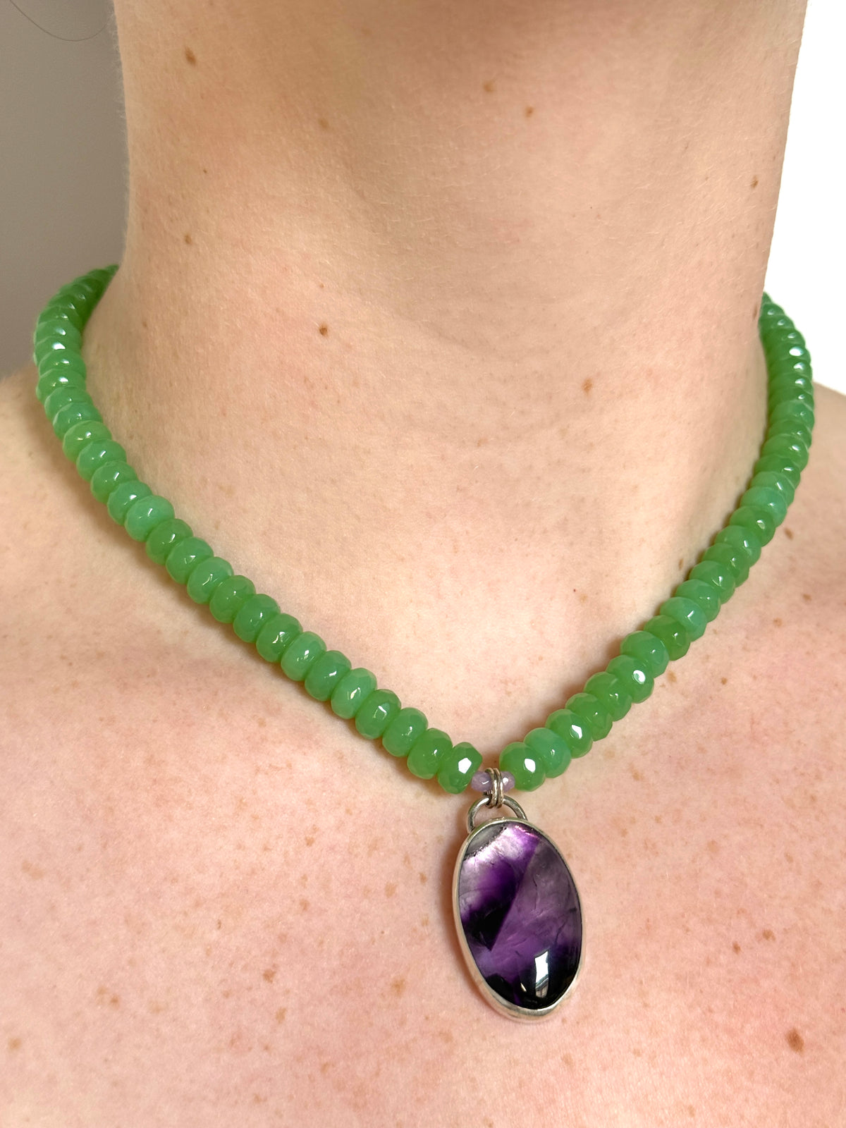 Shimmering Green Jade & Amethyst Statement Necklace