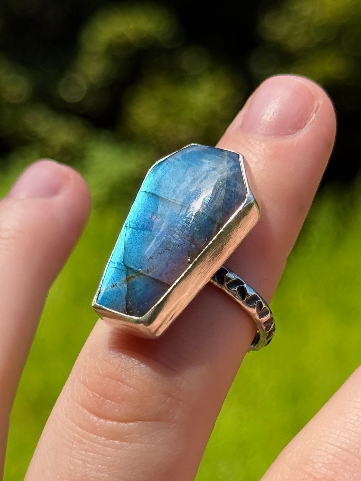 Labradorite Coffin Statement Ring