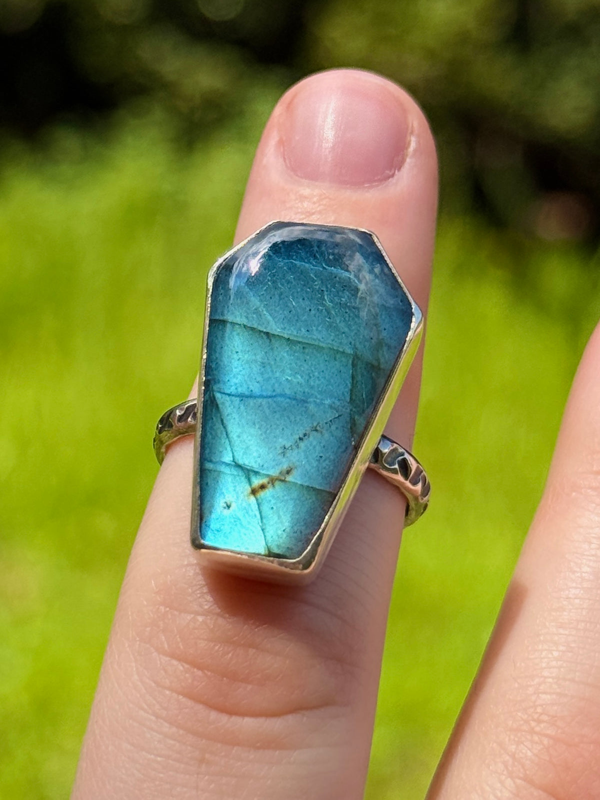 Labradorite Coffin Statement Ring