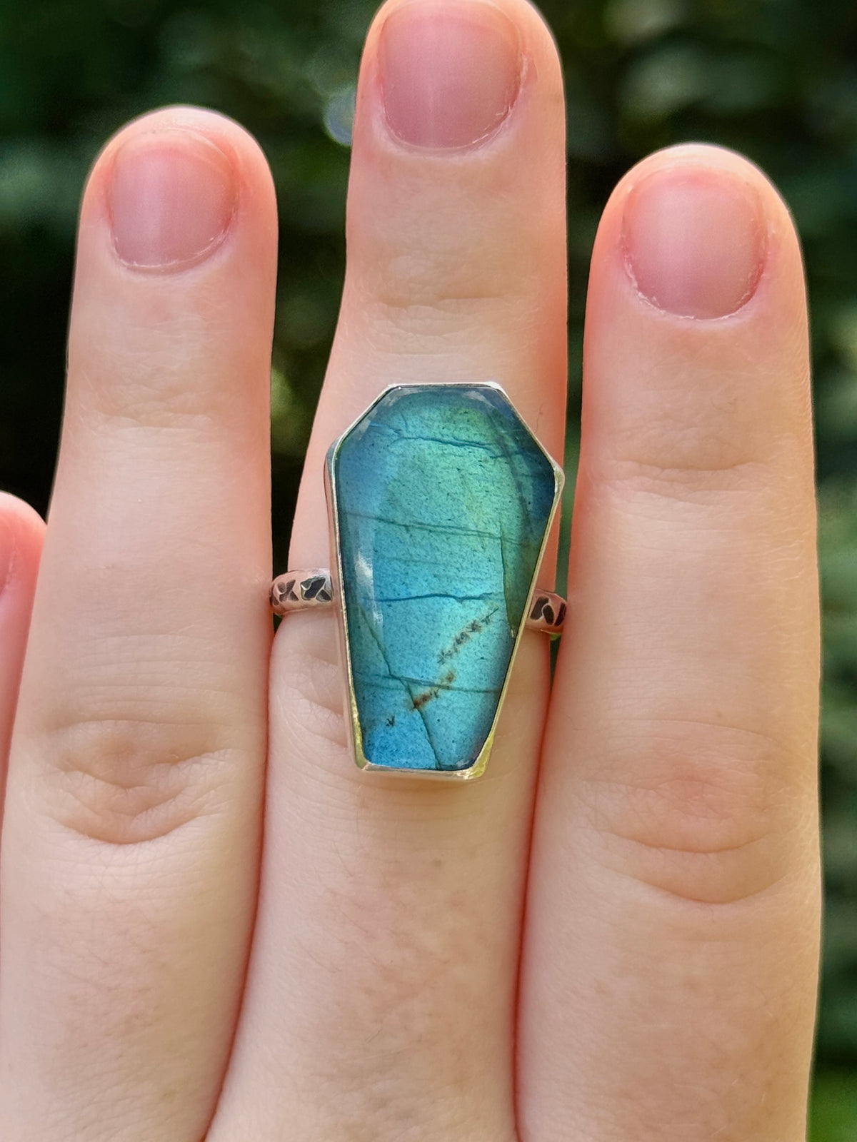 Labradorite Coffin Statement Ring