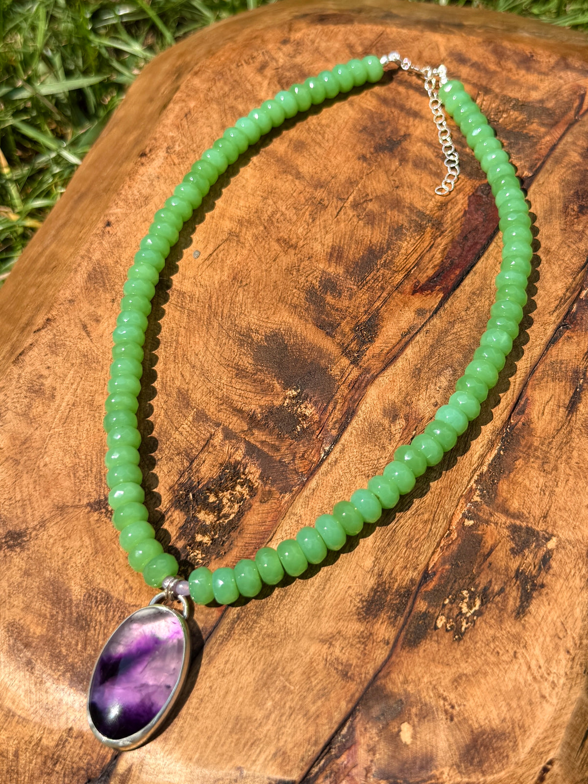 Shimmering Green Jade & Amethyst Statement Necklace