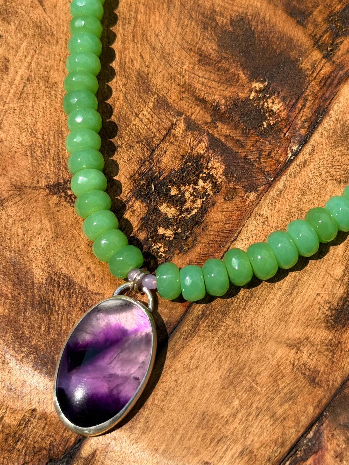 Shimmering Green Jade & Amethyst Statement Necklace