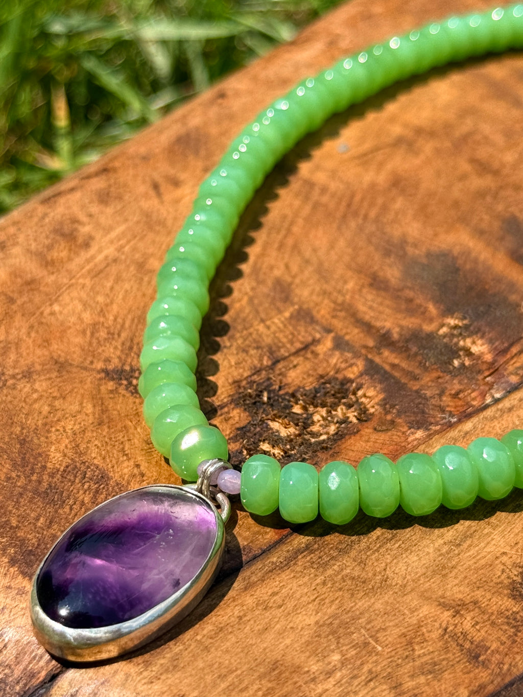 Shimmering Green Jade & Amethyst Statement Necklace