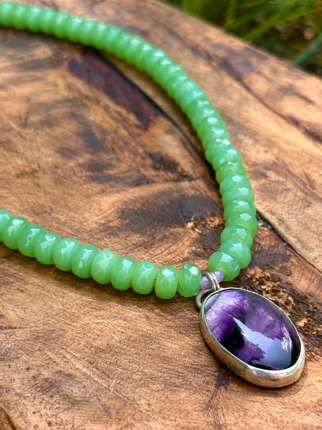 Shimmering Green Jade & Amethyst Statement Necklace