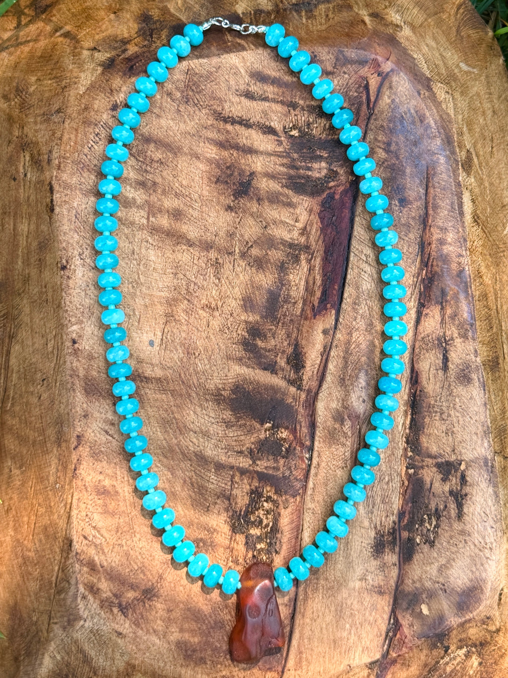 Bright Blue Jade & Amber Statement Necklace