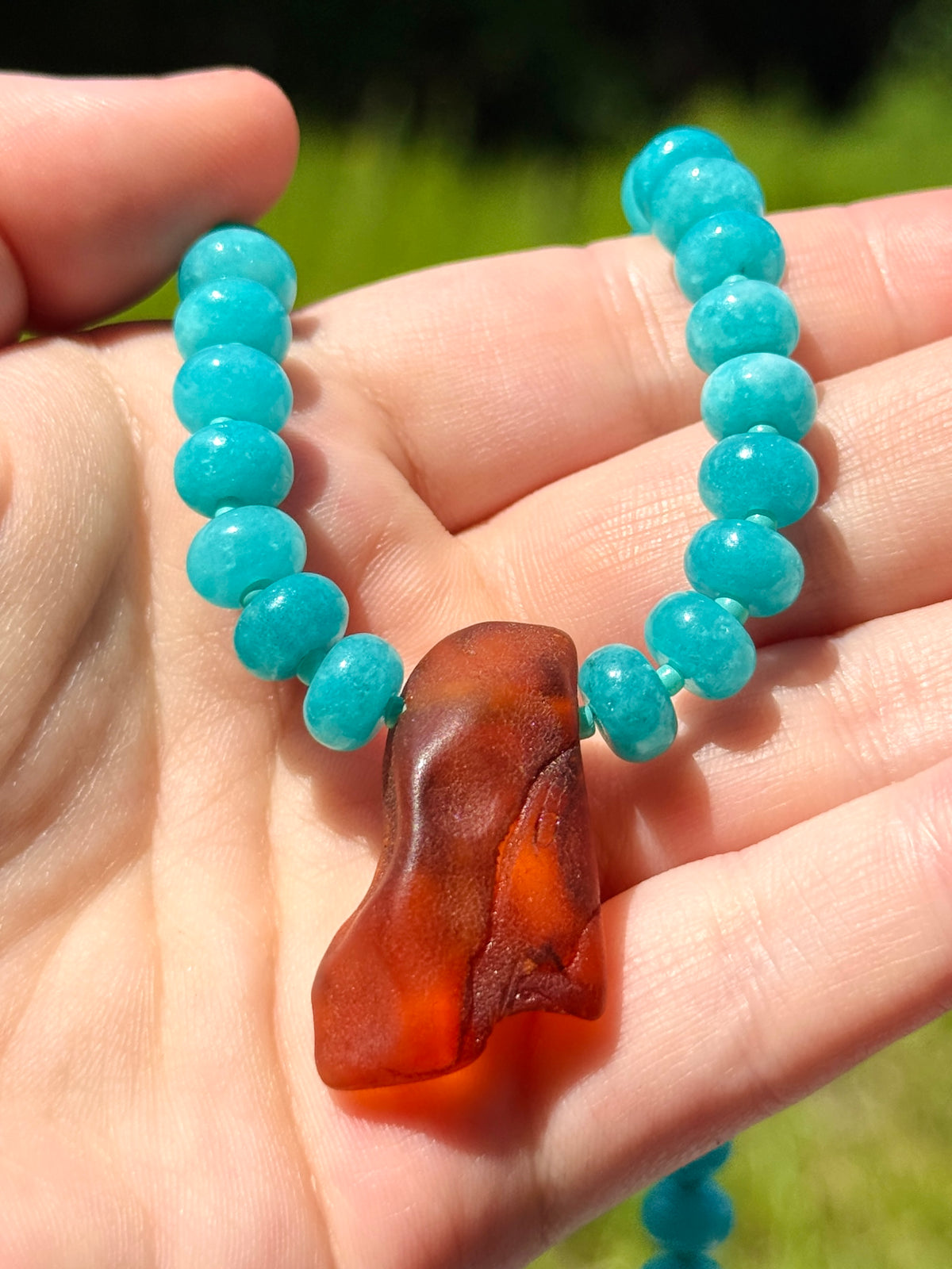 Bright Blue Jade & Amber Statement Necklace