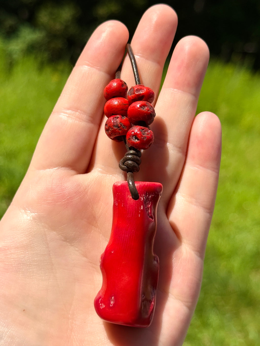 Vibrant Coral & Leather Necklace