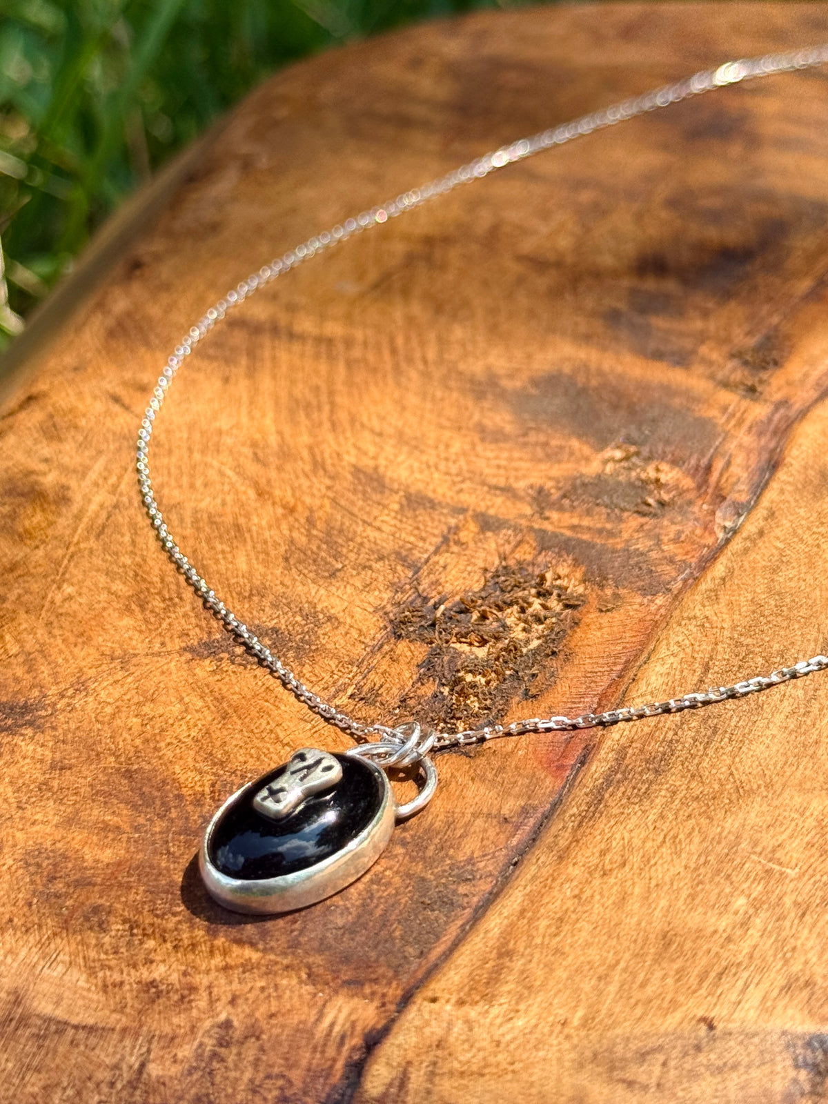 Skull Inlay Onyx Necklace