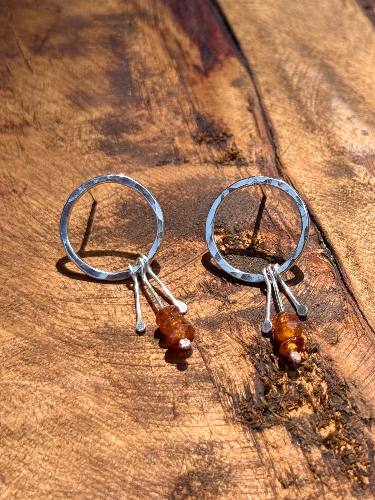 Orange Garnet Circle Stud Earrings