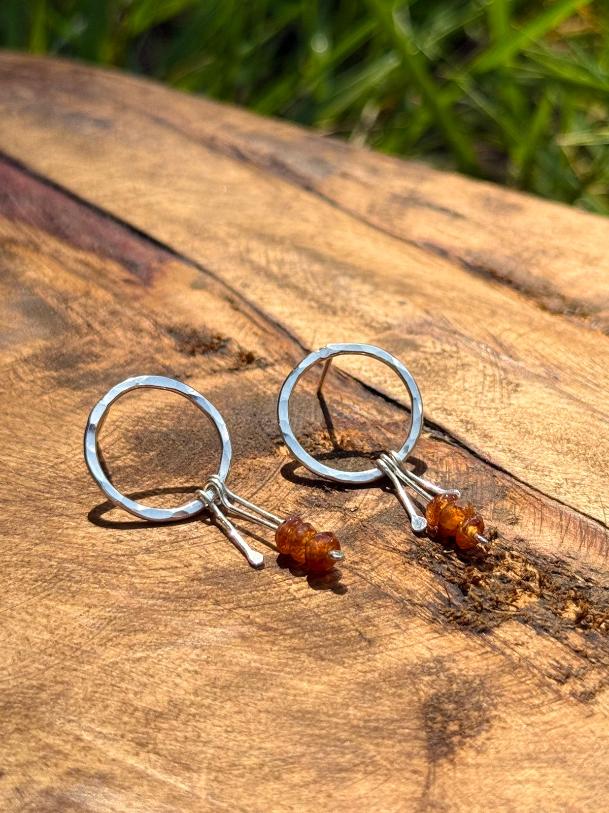 Orange Garnet Circle Stud Earrings
