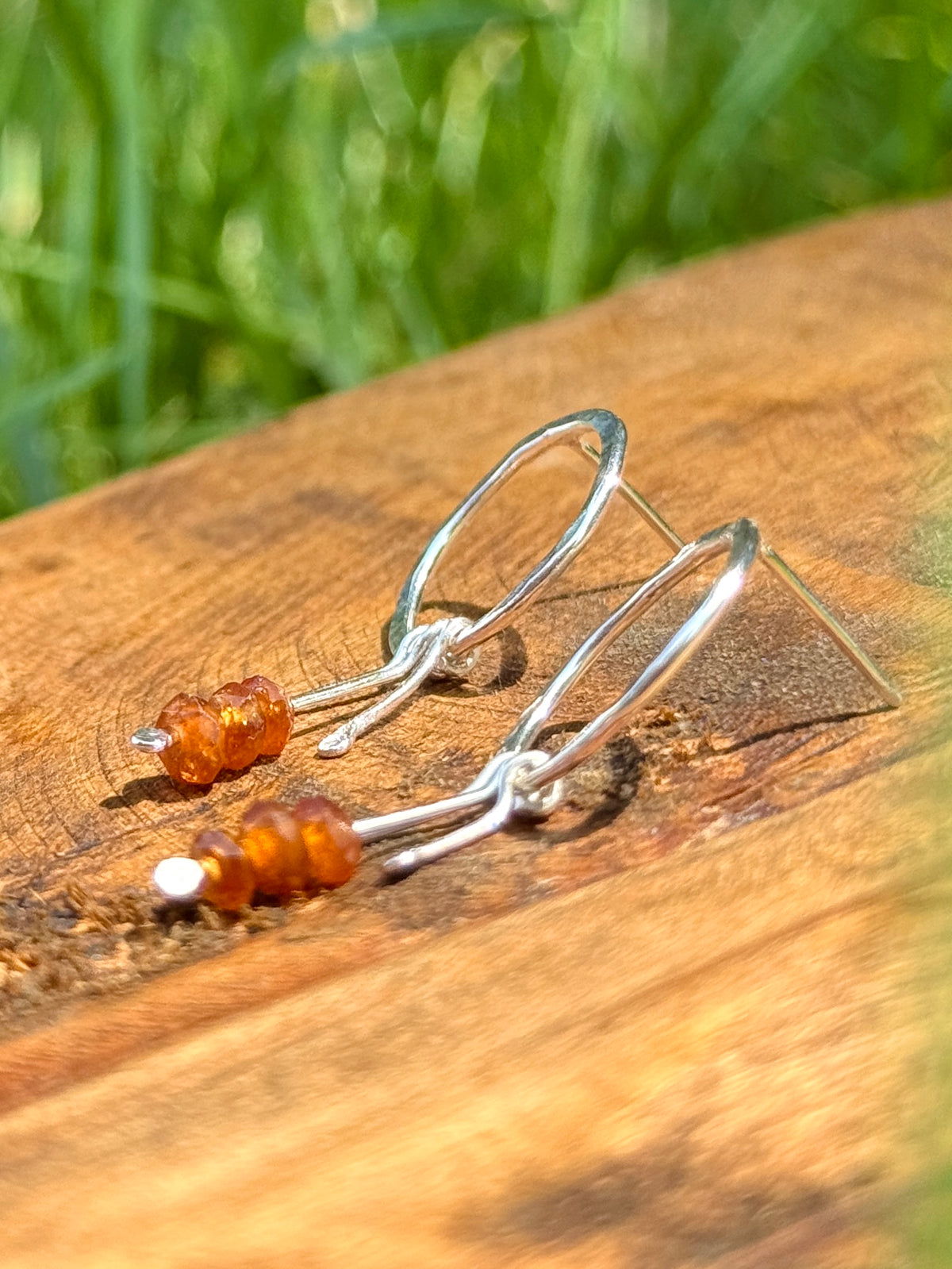 Orange Garnet Circle Stud Earrings
