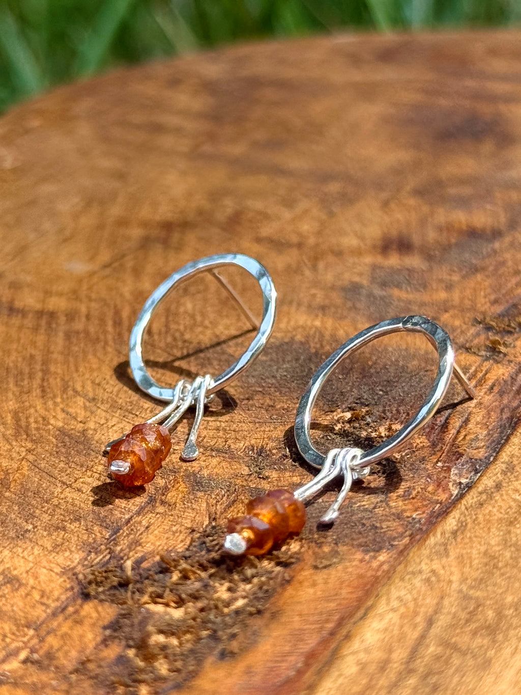 Orange Garnet Circle Stud Earrings