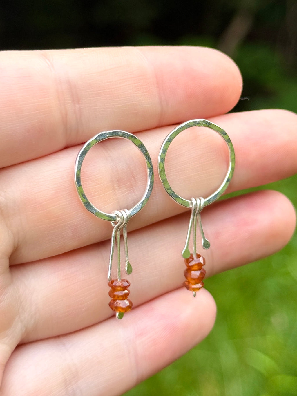 Orange Garnet Circle Stud Earrings