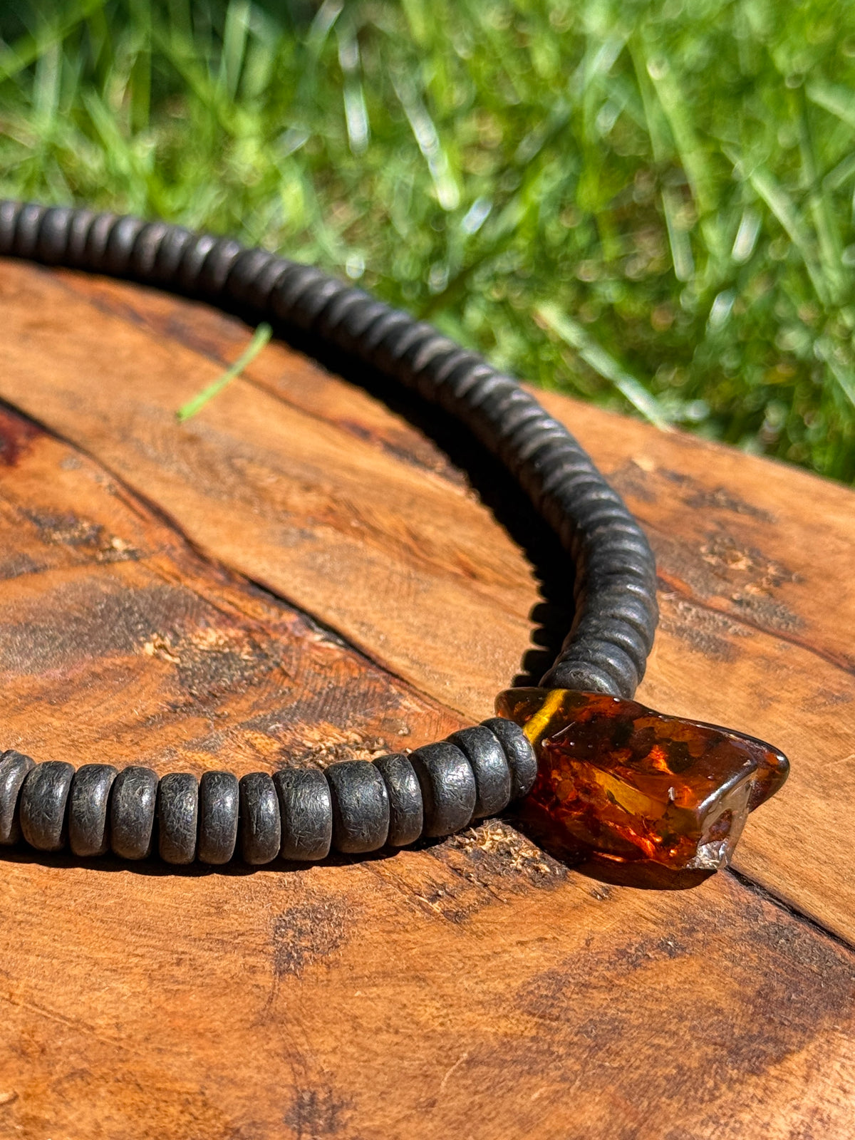 Dark Wood & Amber Necklace