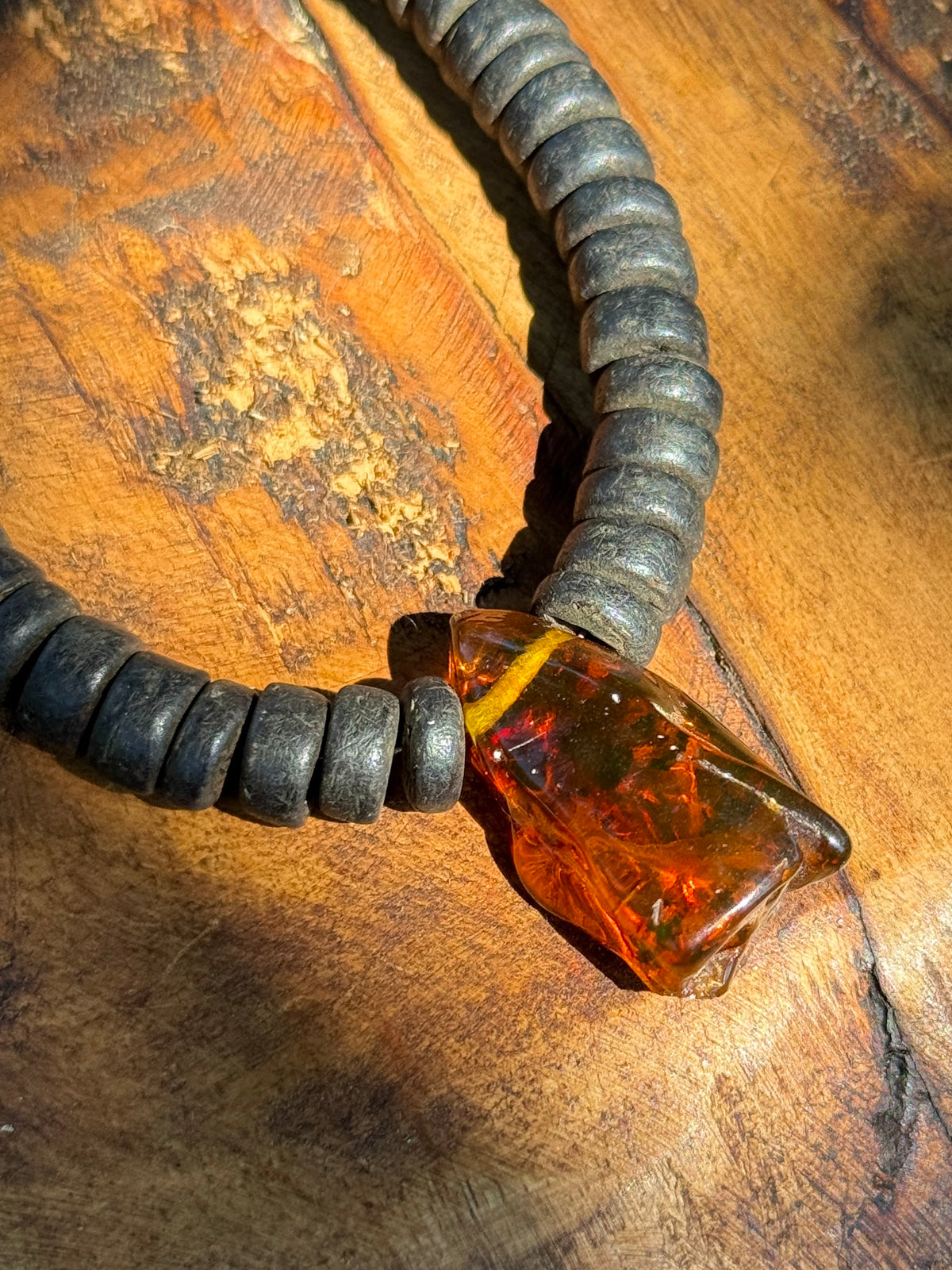 Dark Wood & Amber Necklace