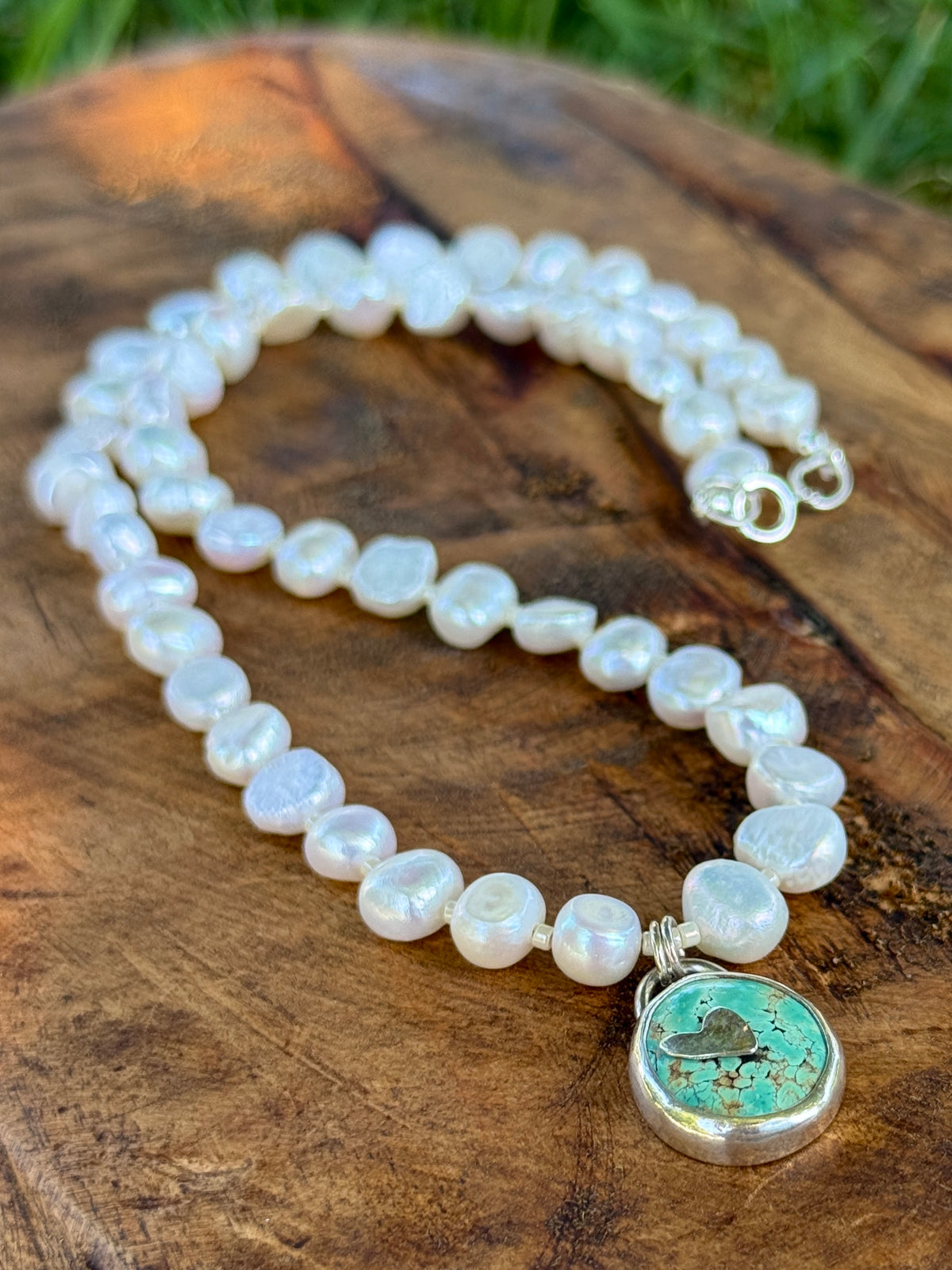 White Pearl and Turquoise Choker