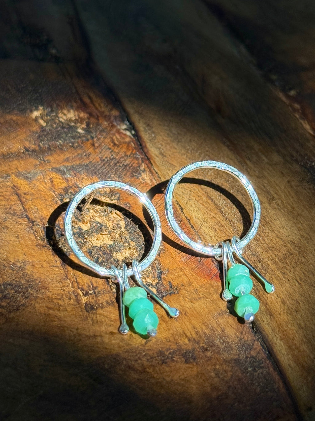 Chrysoprase Circle Stud Earrings
