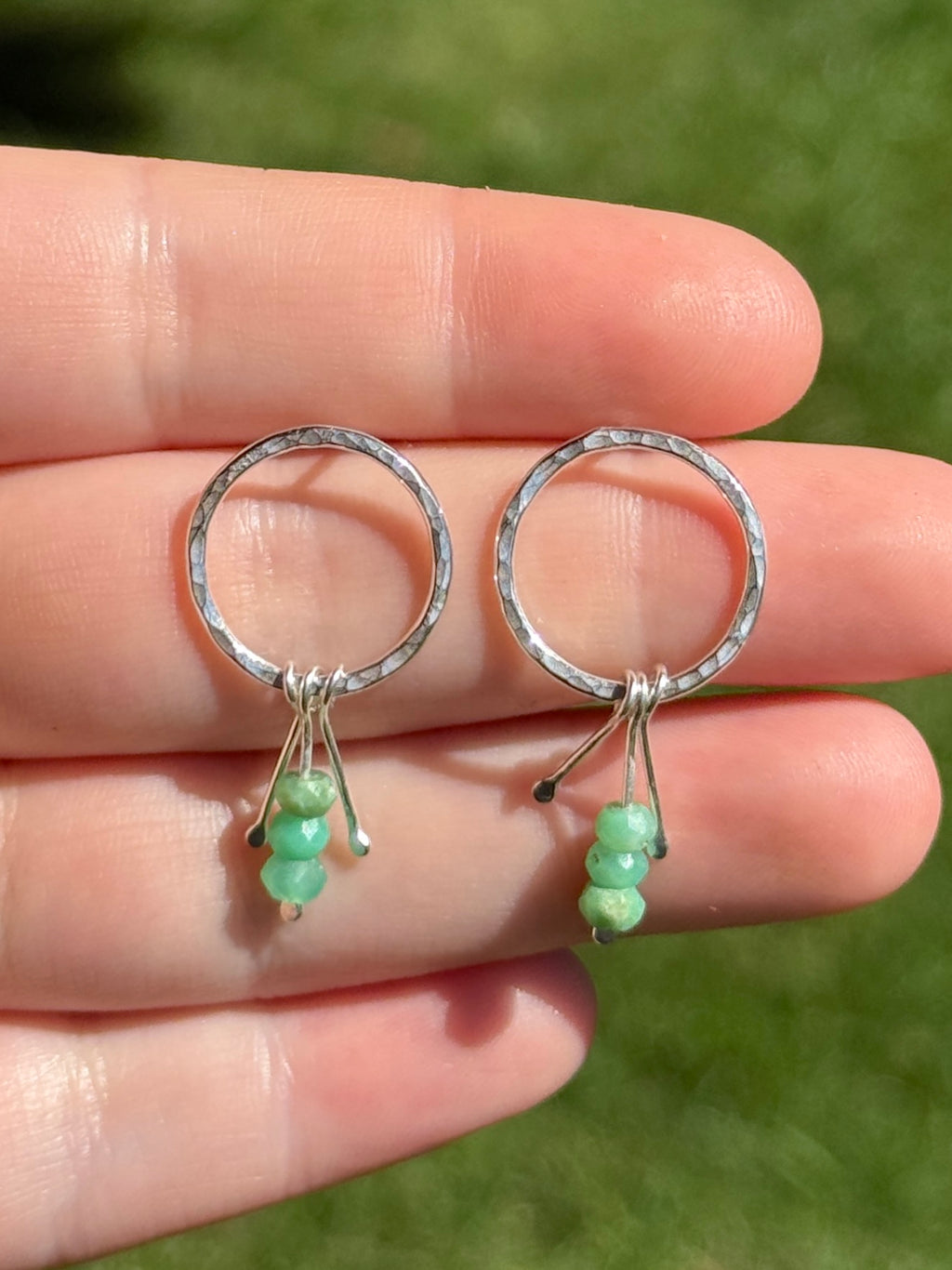Chrysoprase Circle Stud Earrings