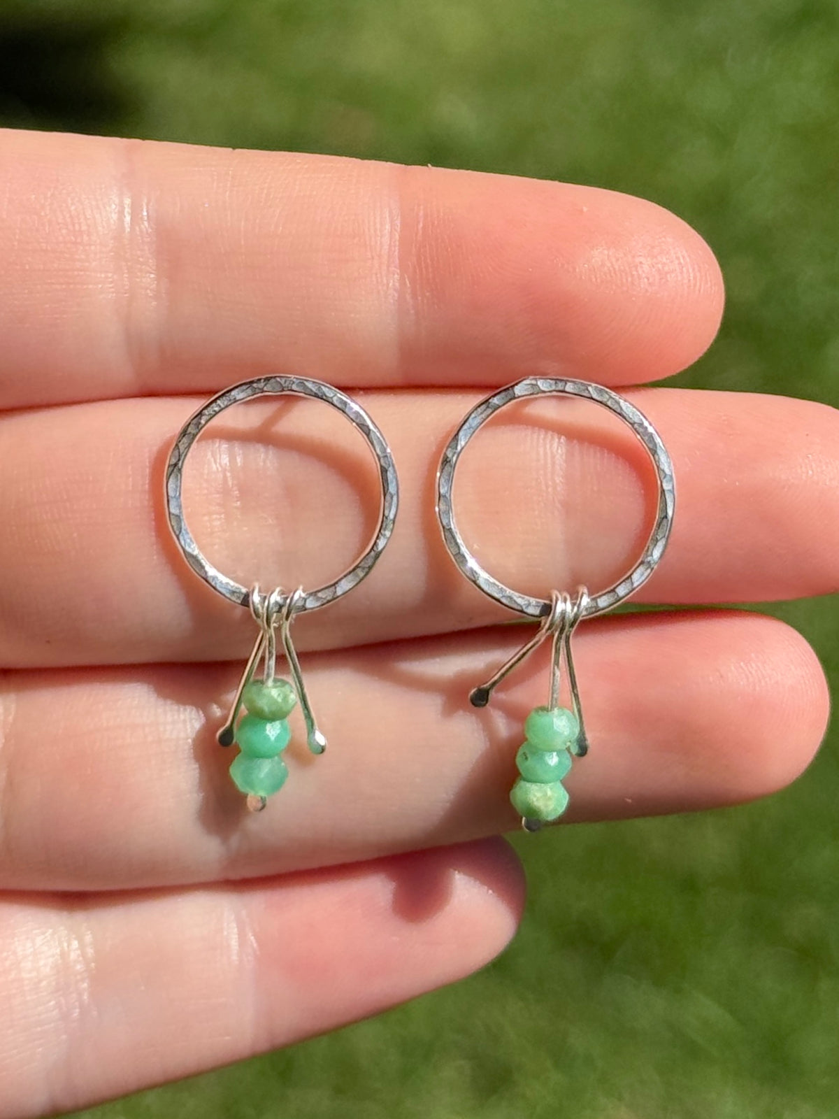 Chrysoprase Circle Stud Earrings