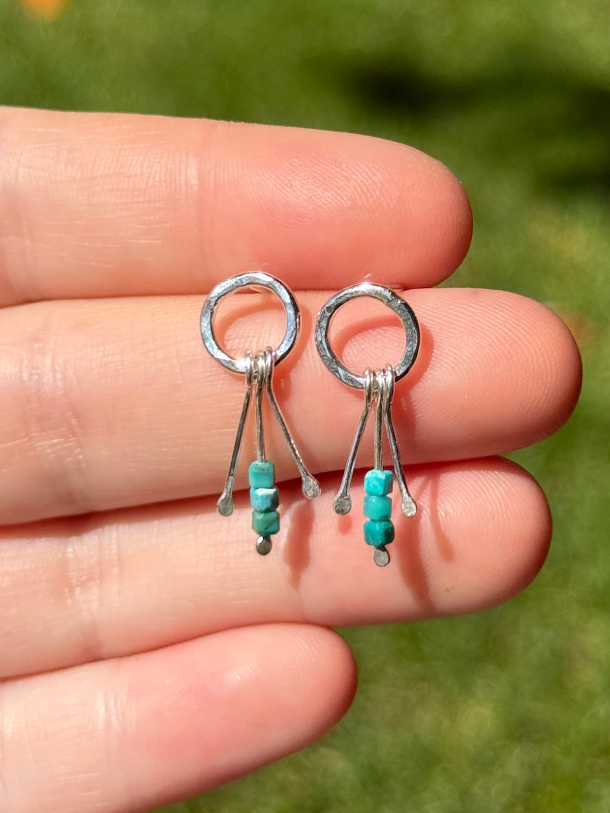 Mini Turquoise Fringe Stud Earrings