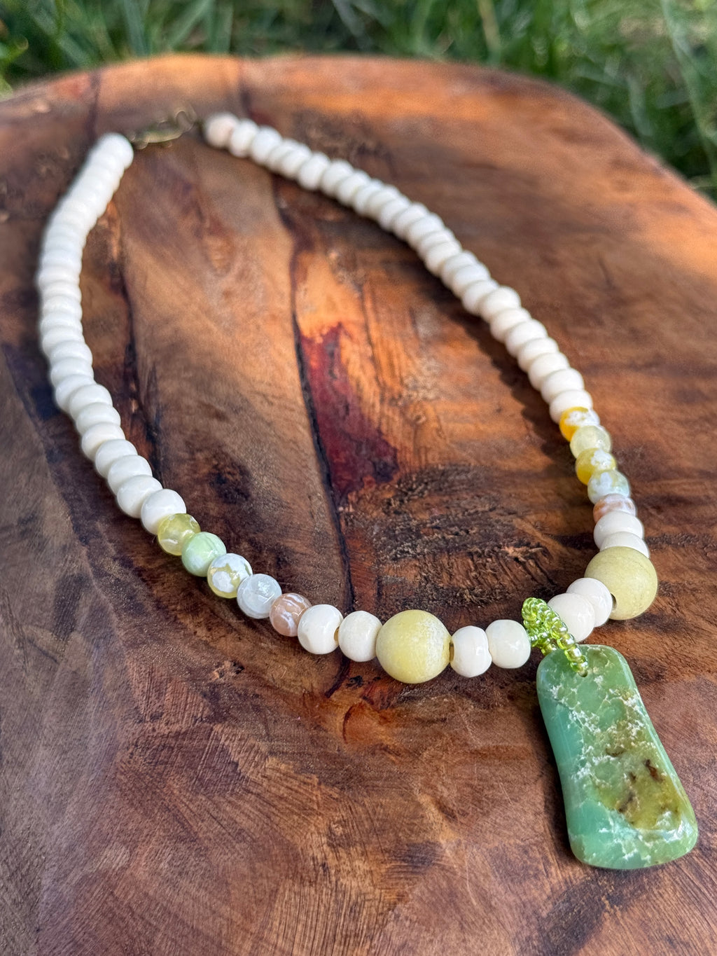 Chrysoprase & Bone Choker