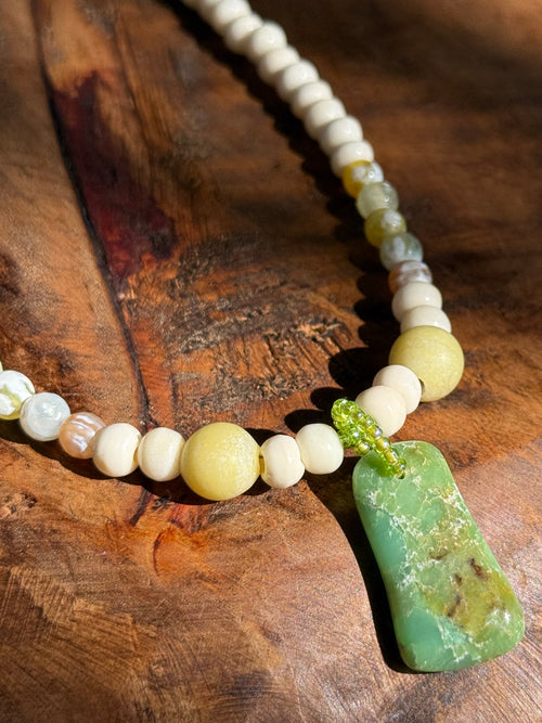 Chrysoprase & Bone Choker