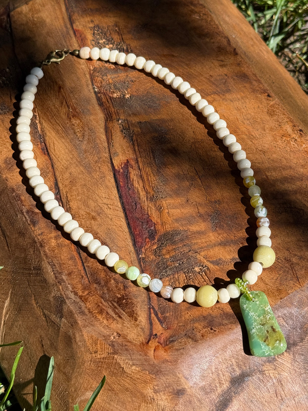 Chrysoprase & Bone Choker