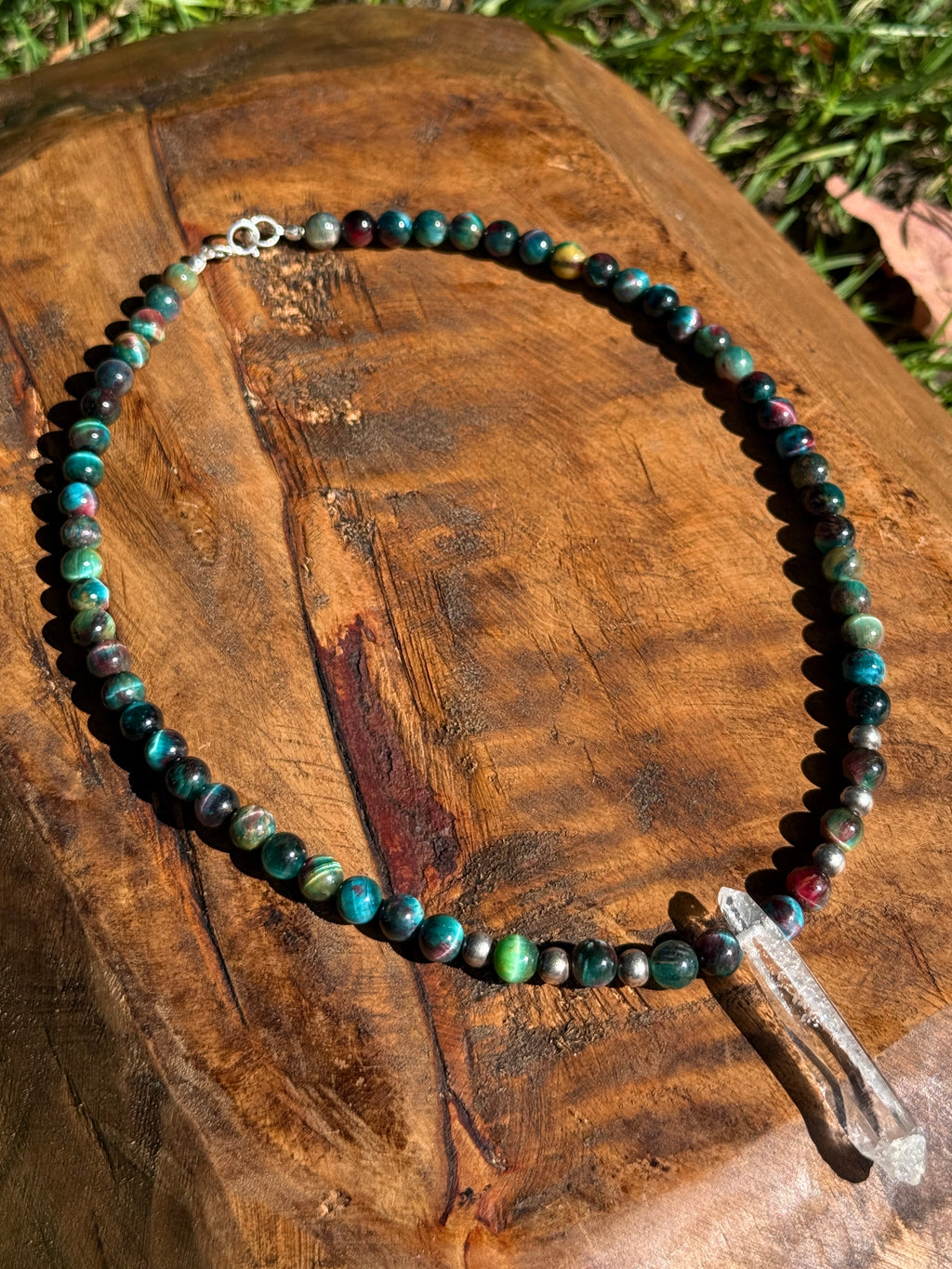 Rainbow Tigers Eye & Clear Quartz Choker