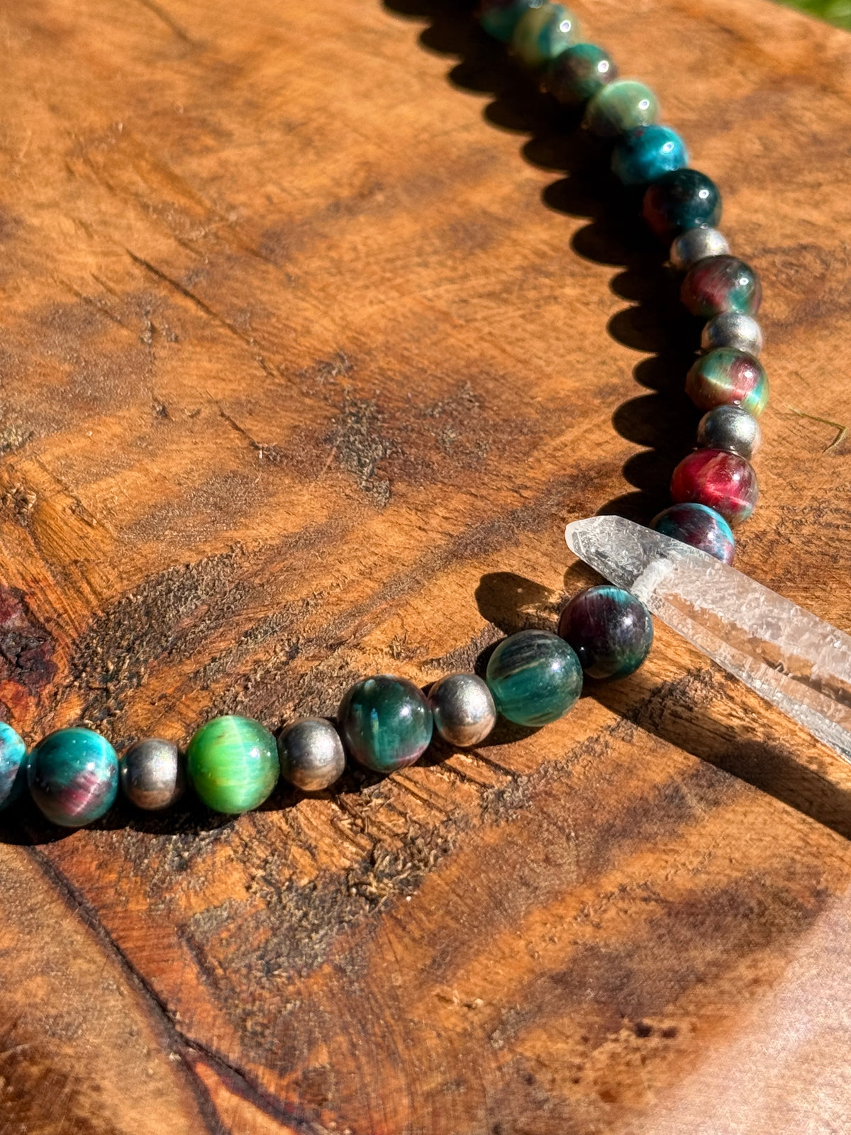 Rainbow Tigers Eye & Clear Quartz Choker