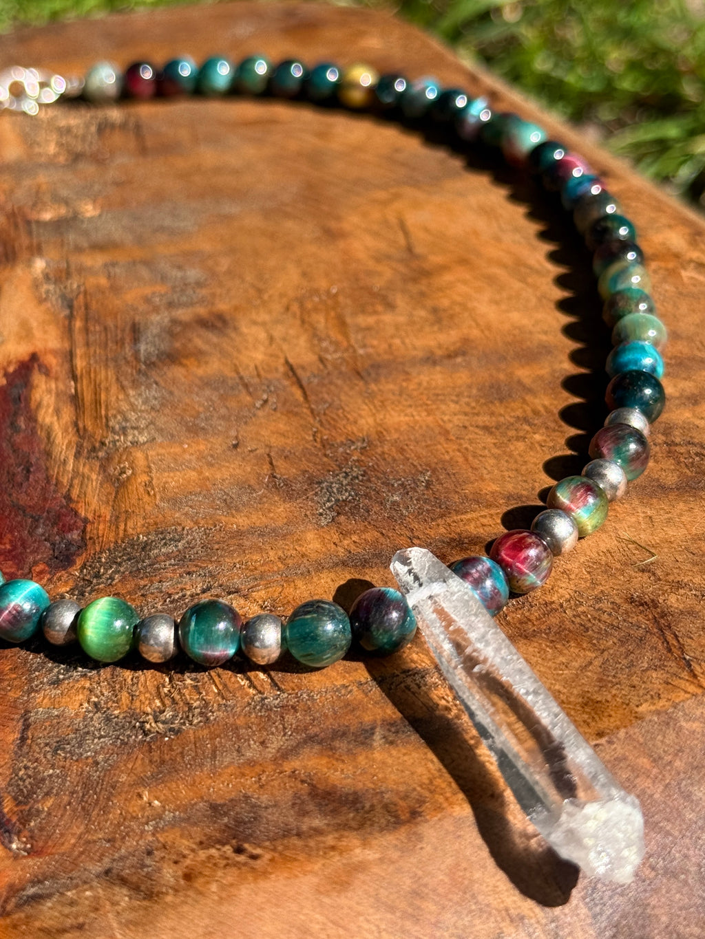 Rainbow Tigers Eye & Clear Quartz Choker