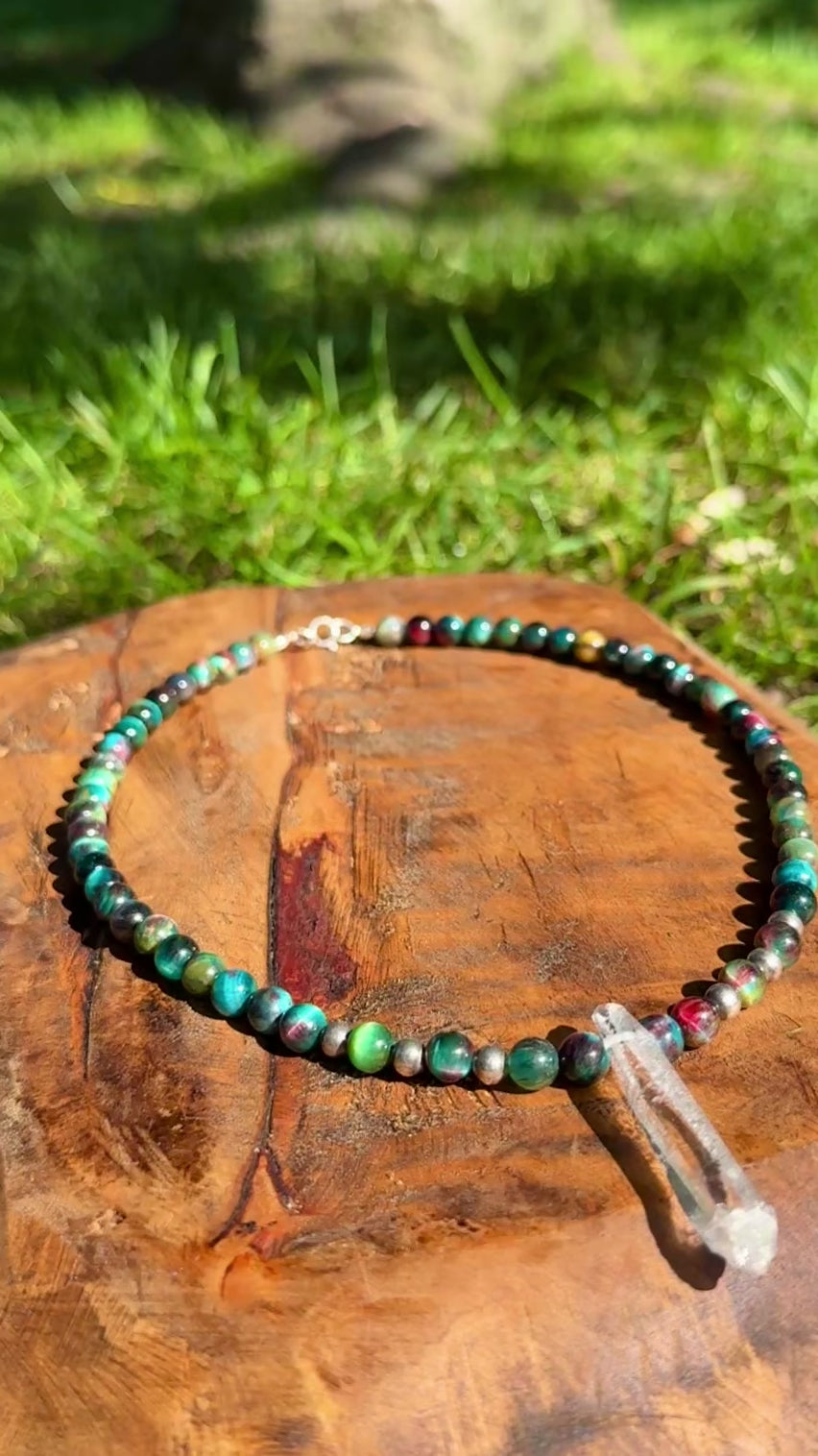 Rainbow Tigers Eye & Clear Quartz Choker