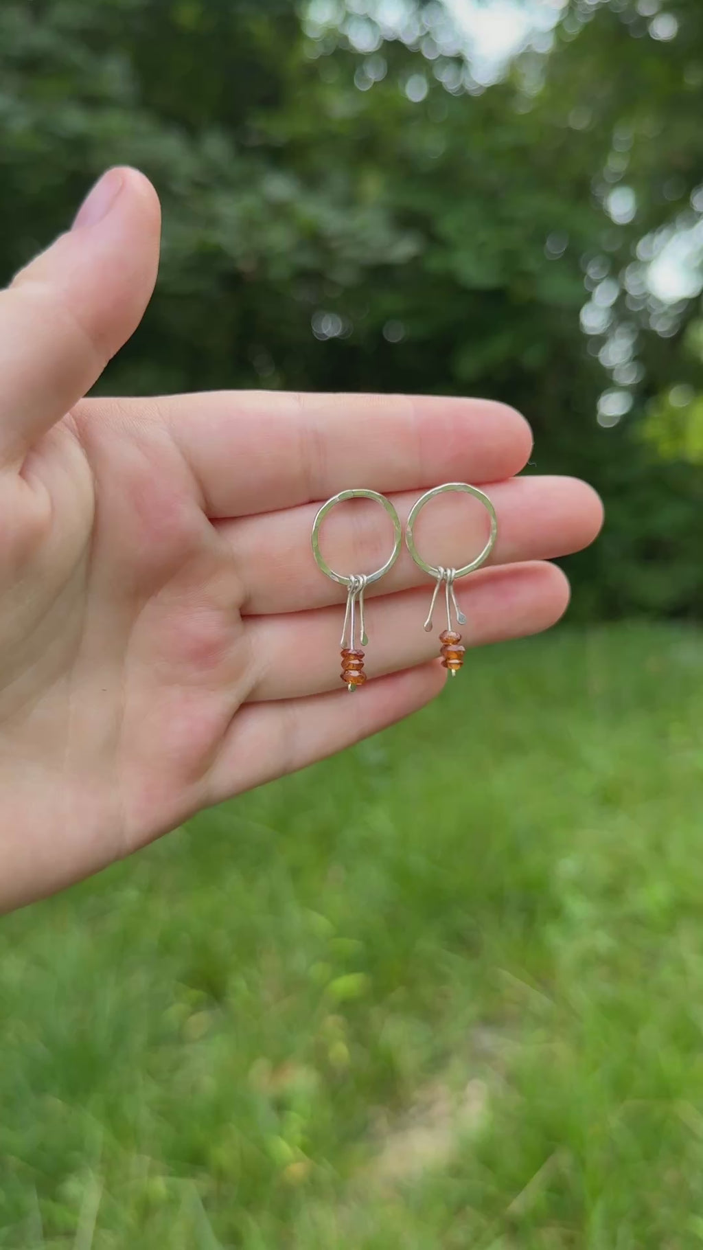 Orange Garnet Circle Stud Earrings
