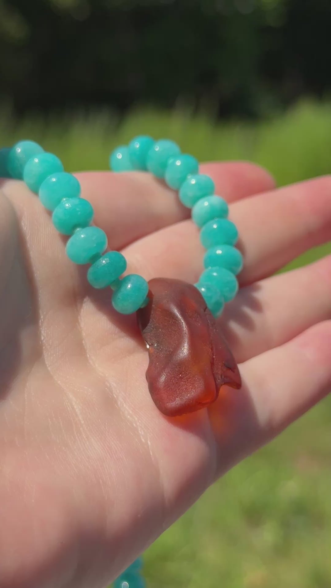 Bright Blue Jade & Amber Statement Necklace