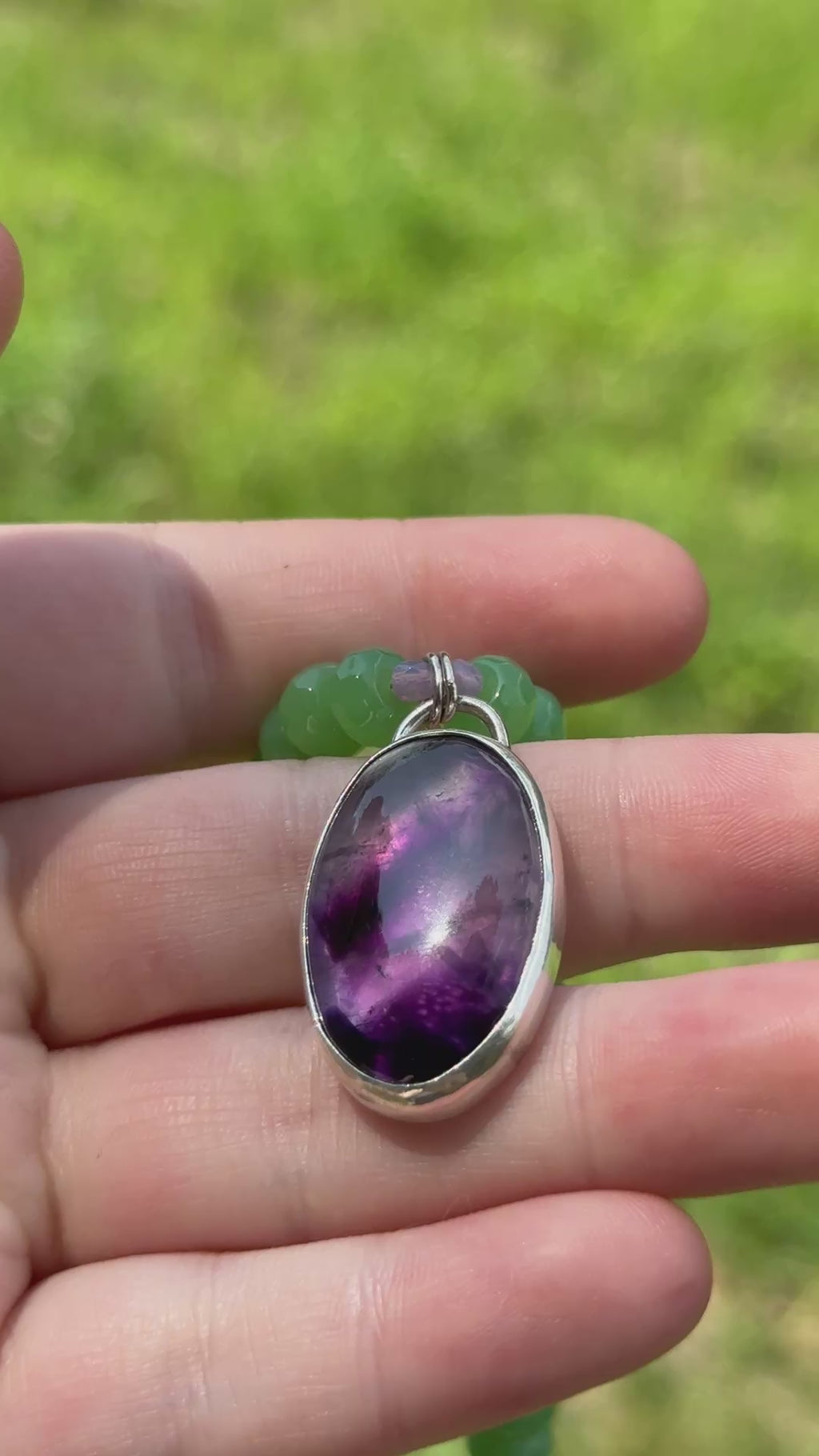 Shimmering Green Jade & Amethyst Statement Necklace