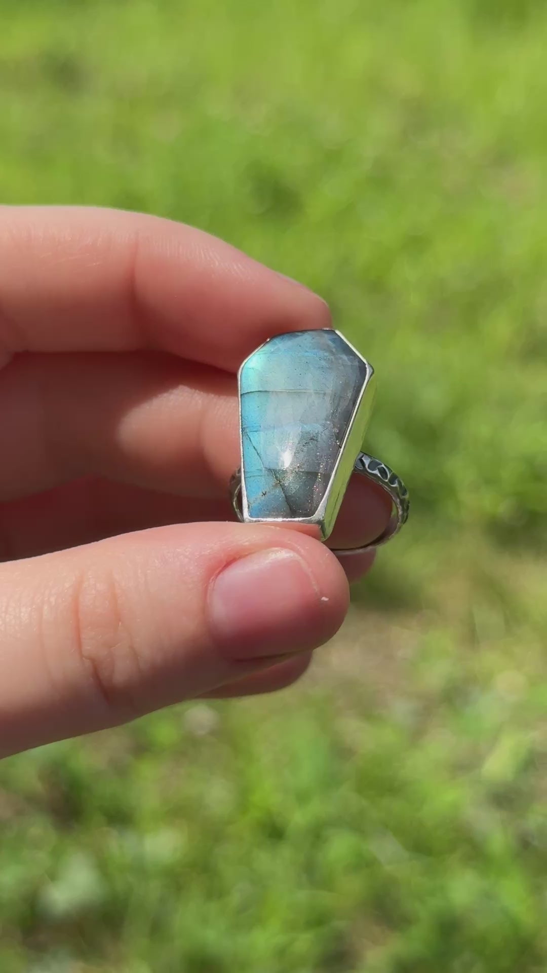 Labradorite Coffin Statement Ring